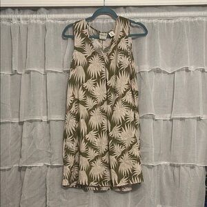 Rachel Zoe Olive and Cream Linen Palm Print Mini Dress